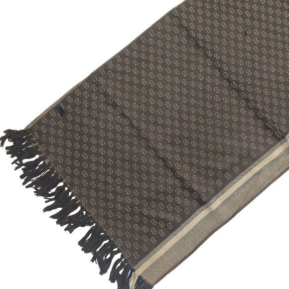 Gucci Vintage Brown & Tan Reversible Small GG Logo Print with Stripe Scarf - Picture 4 of 10